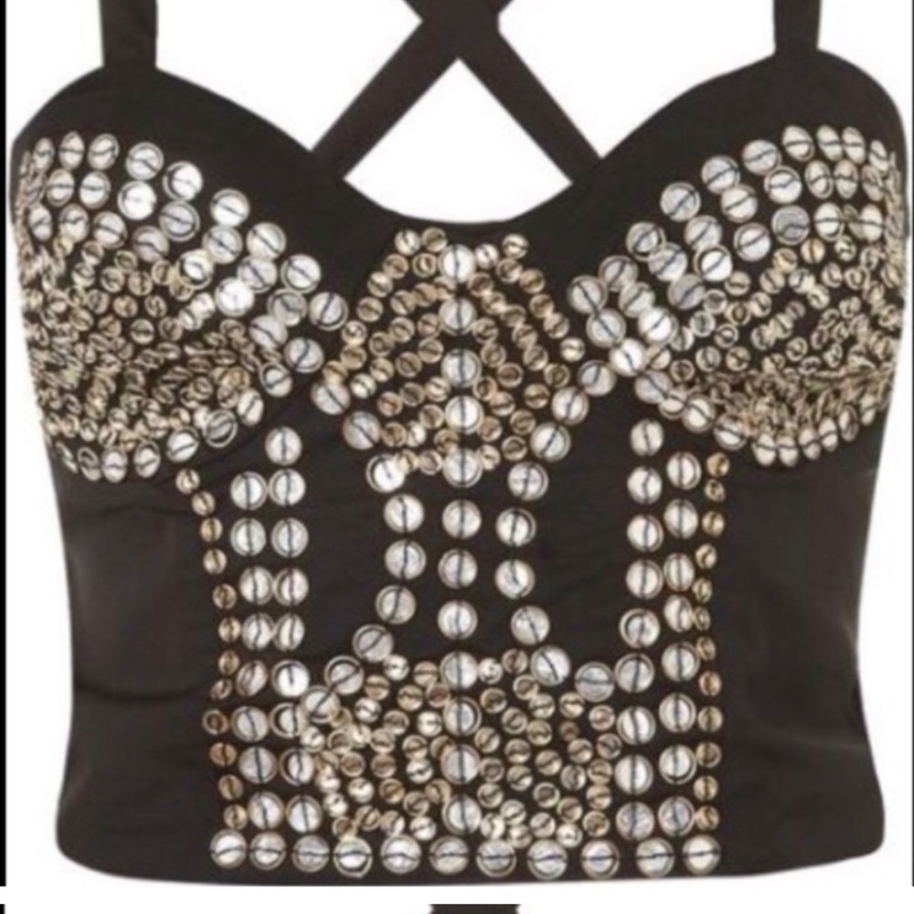 TopShop Coin Studded Black Top Size 4